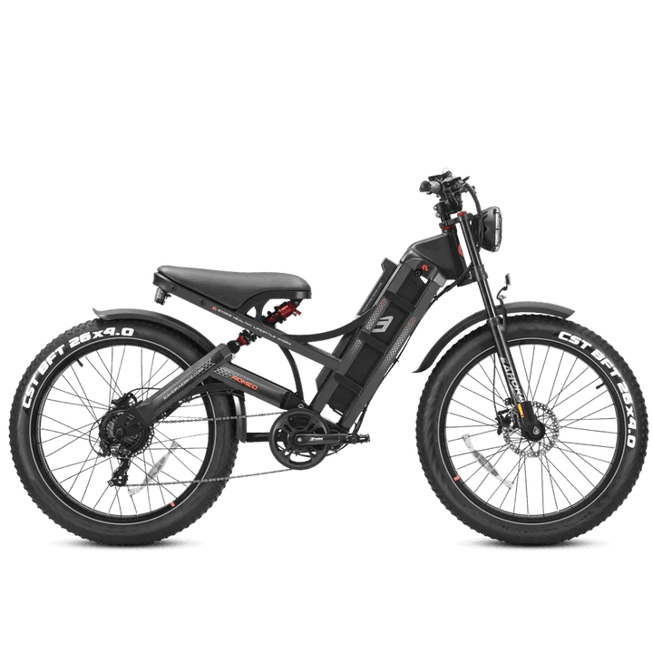 Eahora - ROMEO PRO - Black - Side view - Moped Style - 1200W Long Range Electric Bike - Ecoluxe Solar