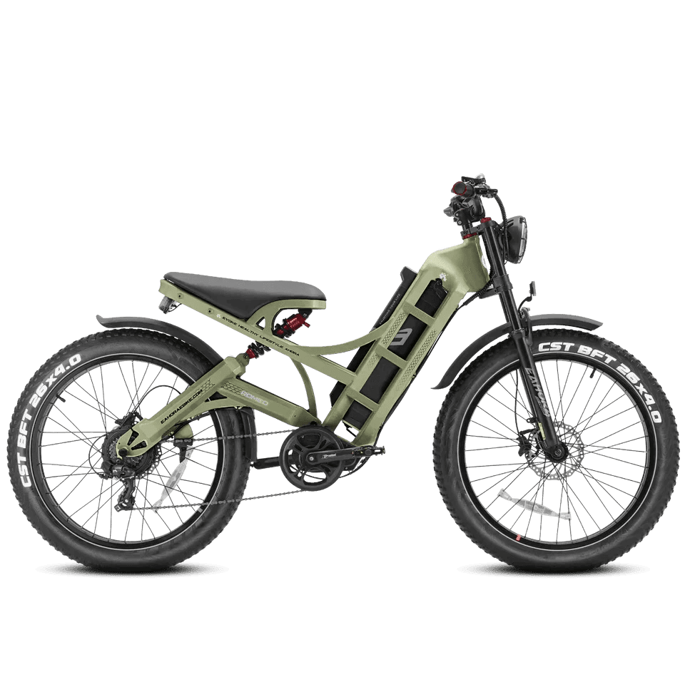 Eahora - ROMEO PRO - Green - Side View -Moped Style - 1200W Long Range Electric Bike - Ecoluxe Solar