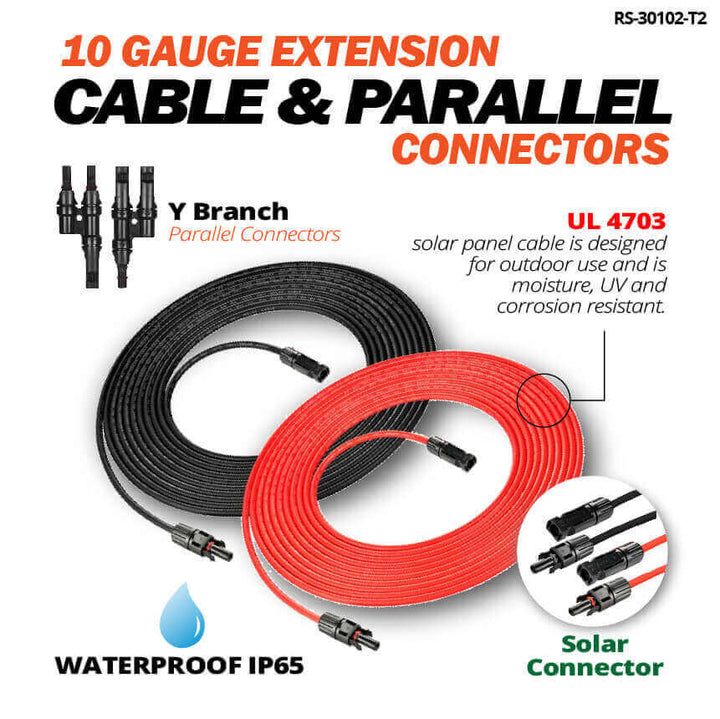 Rich Solar - 10 Gauge 50 Feet Solar Extension Cable and Parallel Connectors - Ecoluxe Solar